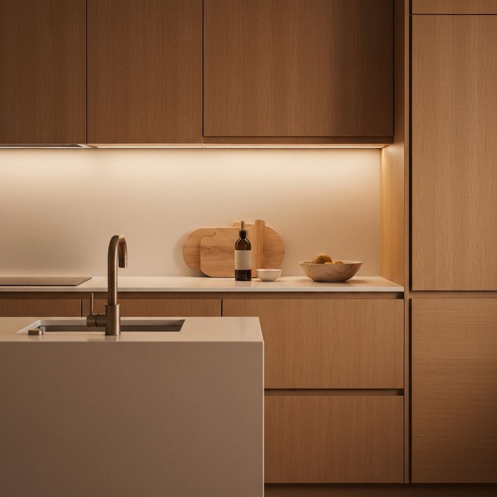 Minimal kitchen with warm wood and matte finishes
